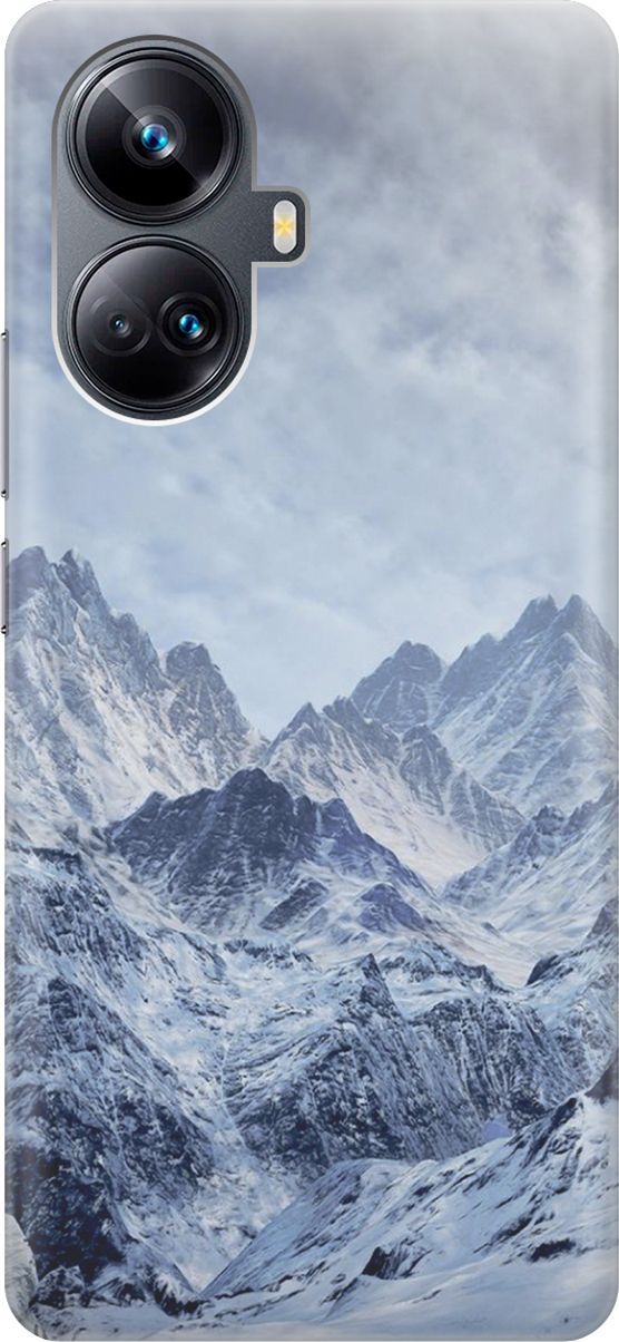

Силиконовый чехол на Realme 10 Pro+ с принтом "Снежные горы", Белый;голубой, 158627