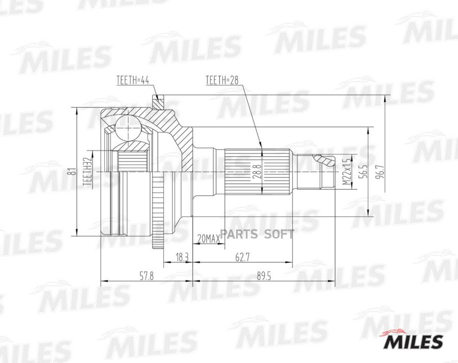 

Шрус Mazda 6 1.8-2.3 02- Нар.(Abs) Miles арт. GA20223