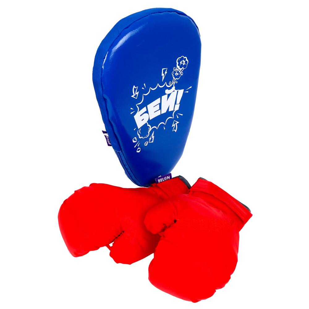 Набор для бокса Belon familia Лапа с перчатками, сине-красный, СТ-НБ017-СК/ПР1 боксерский набор детский unitrain напольная с перчатками 1003005