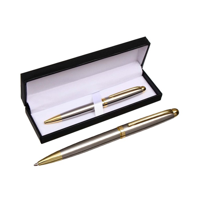 Шариковая ручка Calligrata подарочная в кожзам футляре Классика серебро с золотым