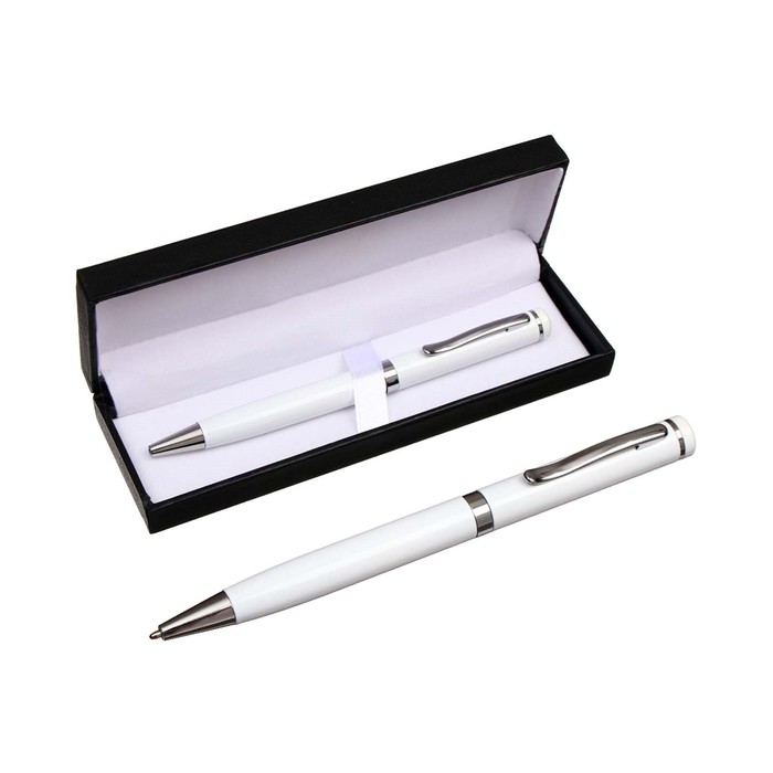 Шариковая ручка Calligrata подарочная в кожзам футляре Коломбо белый с серебром