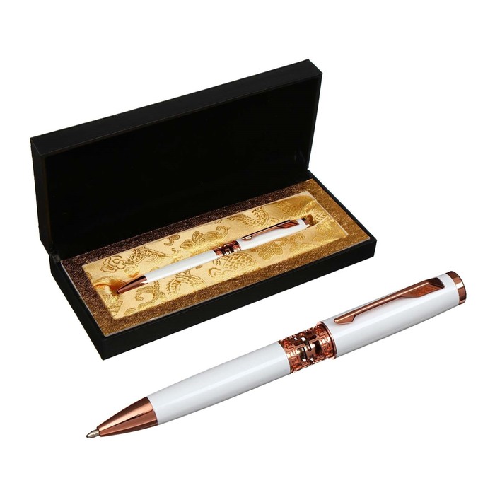 Шариковая ручка Calligrata подарочная в кожзам футляре Кронос белый с золотым