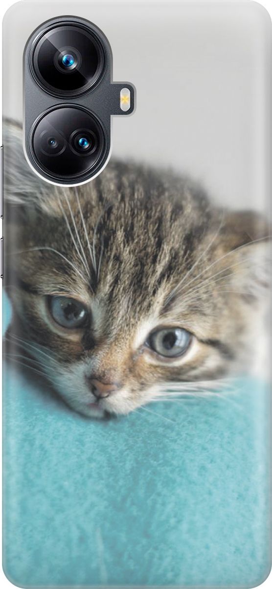 

Силиконовый чехол на Realme 10 Pro+ с принтом "Котенок на пледе", Белый;голубой, 158629