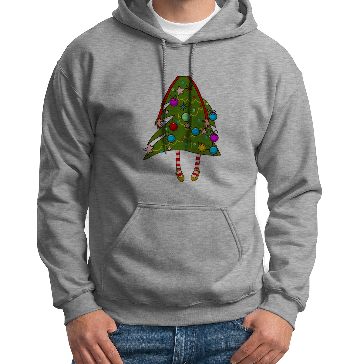 

Худи унисекс CoolPodarok Ёлка новый год серое 42 RU, Серый, S0113774