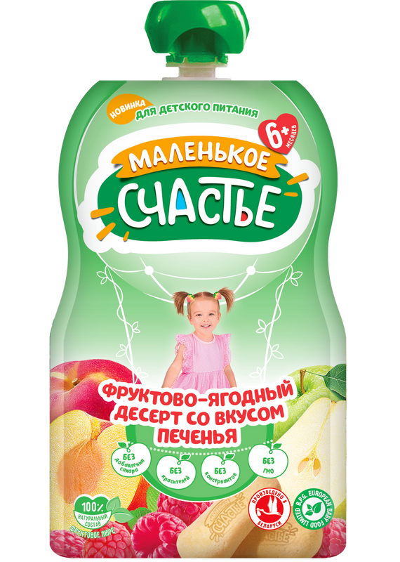 Пюре Маленькое счастье фруктово-ягодный десерт со вкусом печенья 90 г 34₽