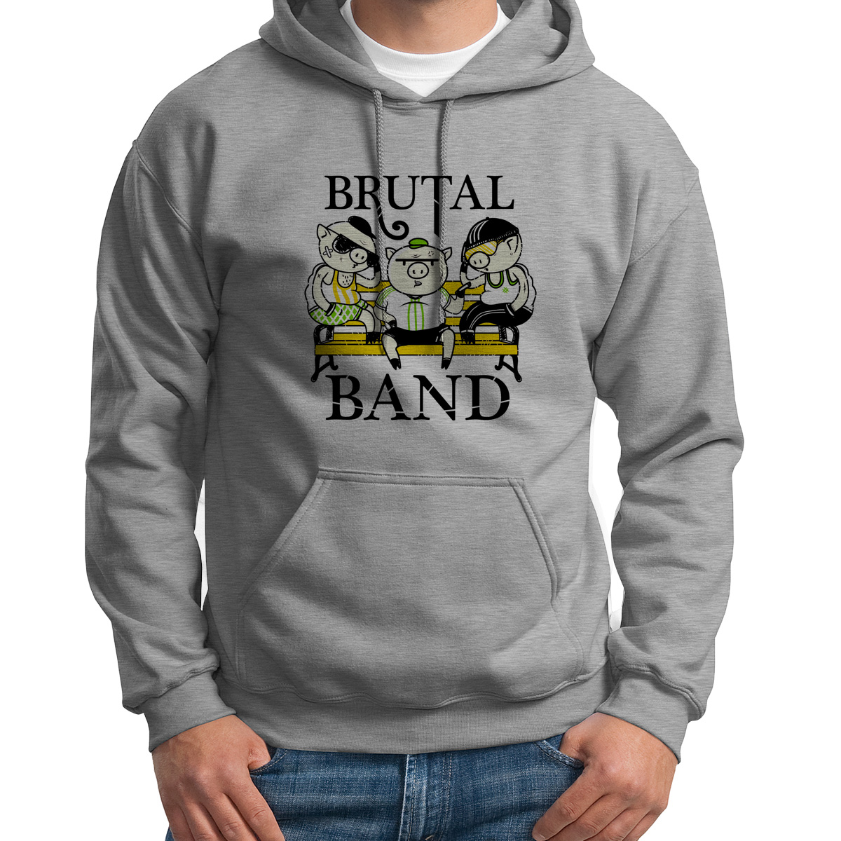 

Худи унисекс CoolPodarok Прикол Хрюшки brutal band серое 54 RU, Серый, S0151346