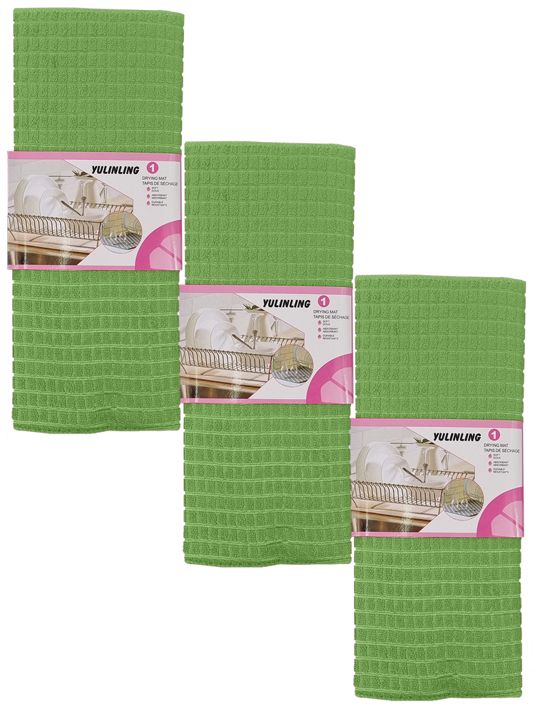 фото Набор полотенец (ковриков) для сушки посуды из микрофибры кухонное, 50х40 см, зеленые urm