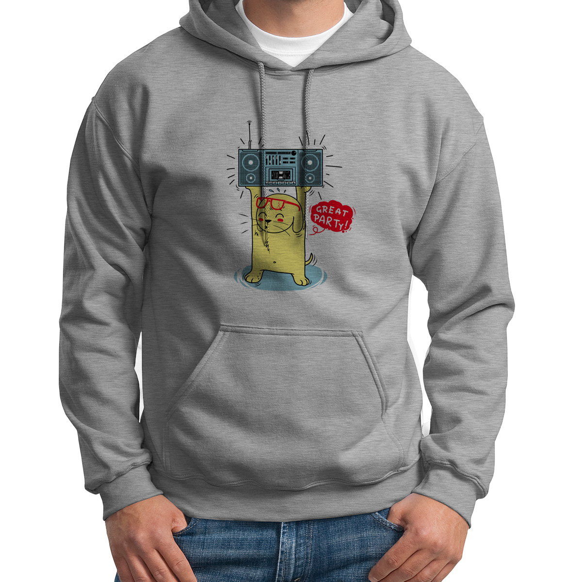 

Худи унисекс CoolPodarok Иллюстрация Заяц с магнитофоном серое 54 RU, Серый, S0151367