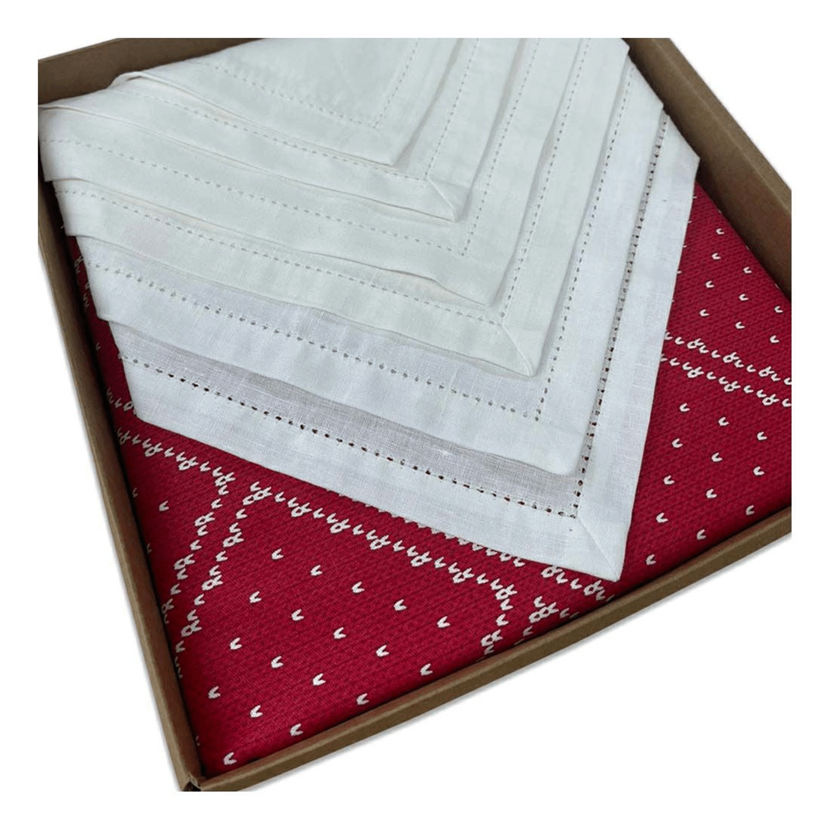 Комплект столового белья Лен наш от Василисы лен красно-белый 7 предметов