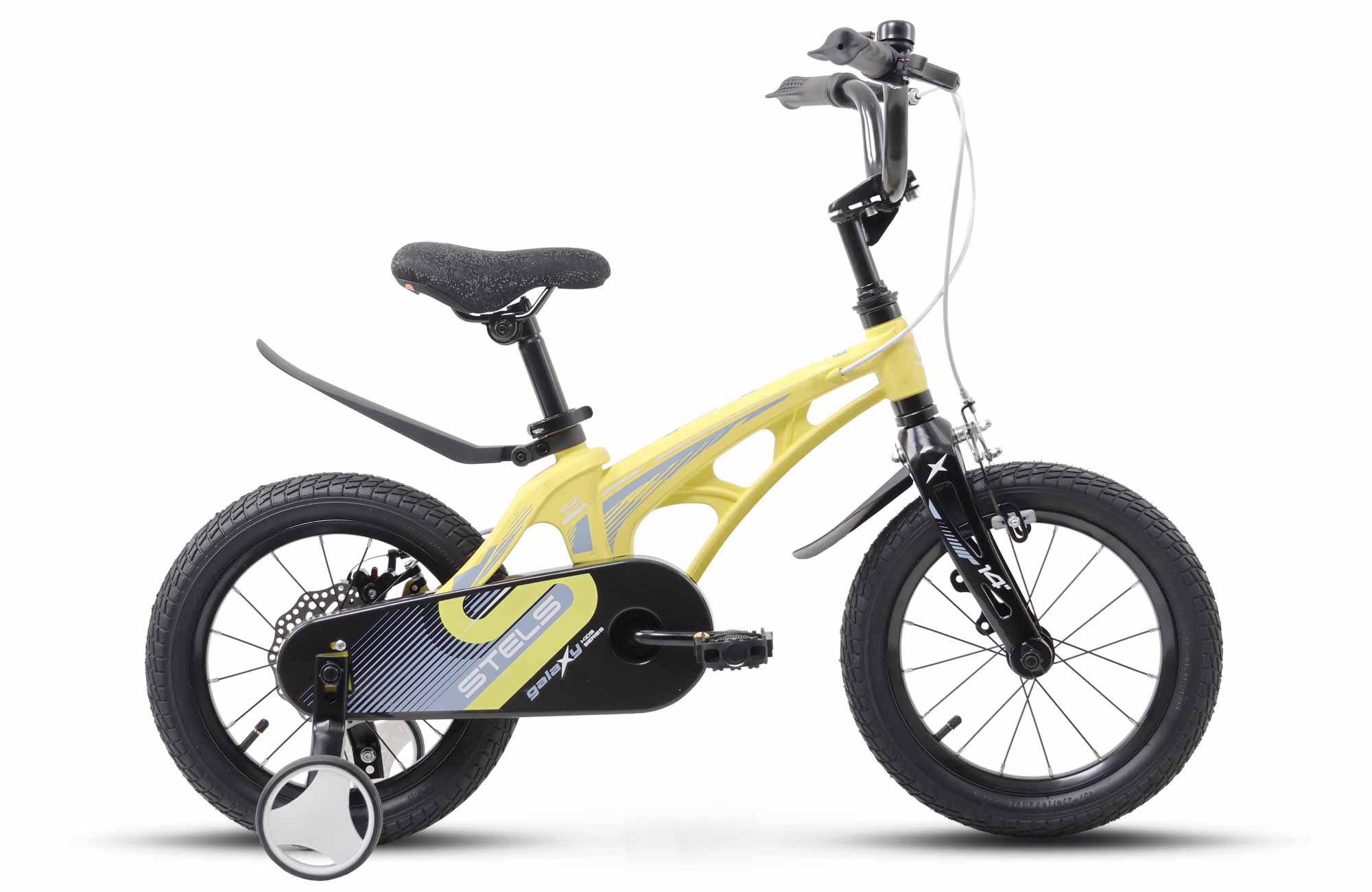 Велосипед детский Stels 14 Galaxy V010 2021 года желтый горный велосипед stels navigator 720 md 27 5 v010 год 2023 зеленый голубой ростовка 17