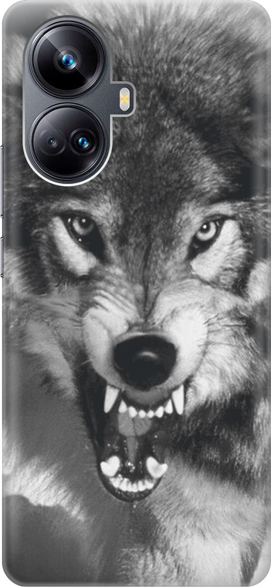 

Силиконовый чехол на Realme 10 Pro+ с принтом "Волчий оскал", Серый;черный, 158629