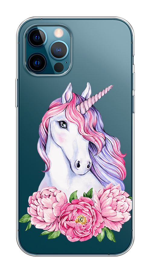 

Чехол Homey на Apple iPhone 12 "Единорог с пионами", 12550-1