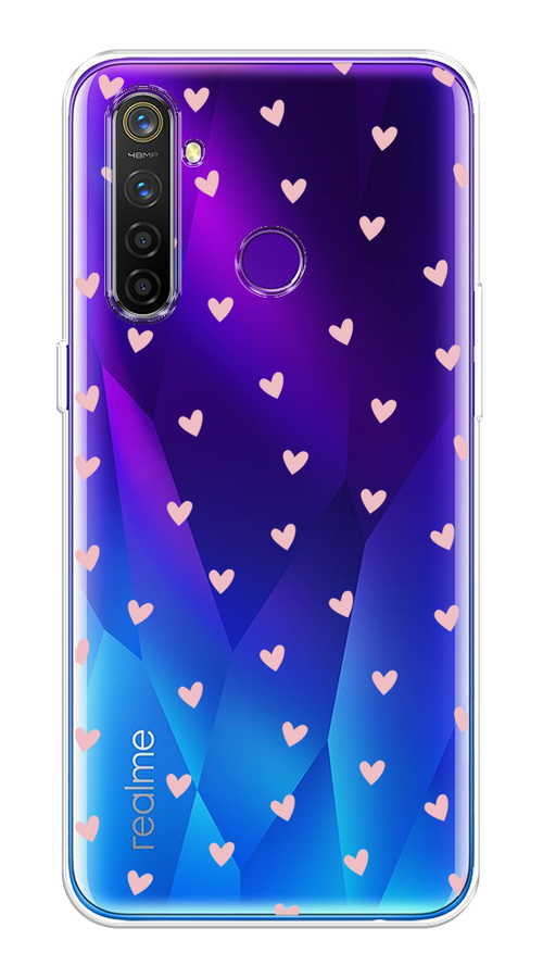 

Чехол на Realme 5 Pro "Розовые сердечки паттерн", Розовый;прозрачный, 251650-1