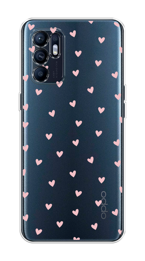 

Чехол на Oppo Reno 6 4G "Розовые сердечки паттерн", Розовый;прозрачный, 257850-1