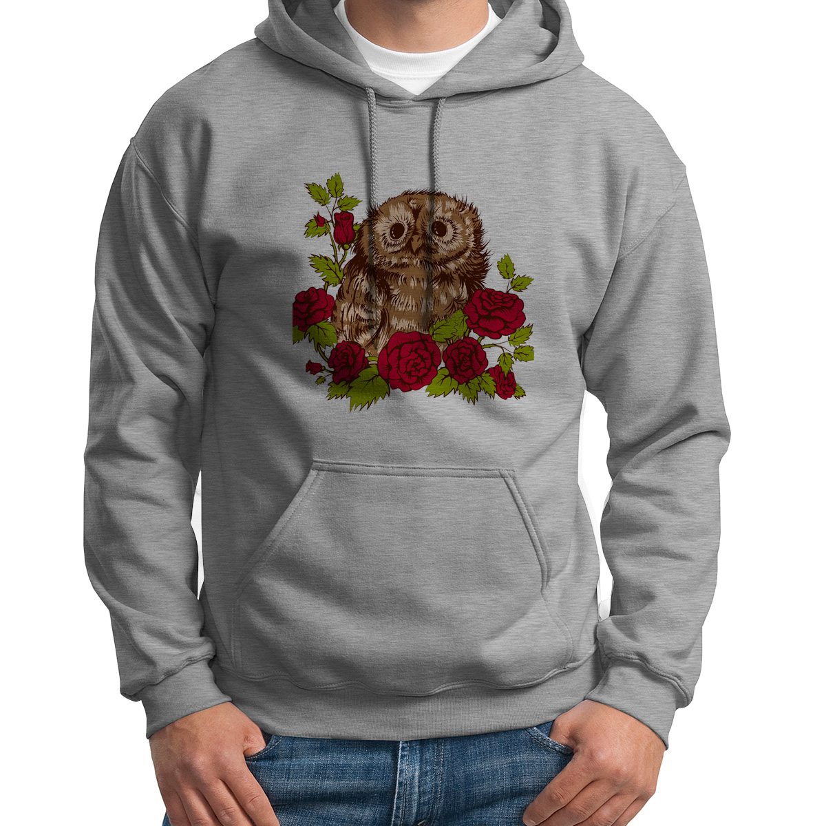 

Худи унисекс CoolPodarok Животные Сова с розами серое 54 RU, S0151495