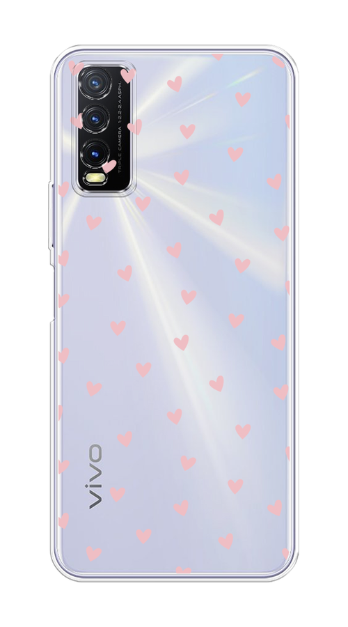 

Чехол на Vivo Y20 "Розовые сердечки паттерн", Розовый;прозрачный, 263650-1