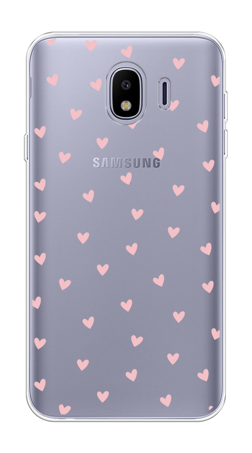 

Чехол на Samsung Galaxy J4 "Розовые сердечки паттерн", Розовый;прозрачный, 26450-1