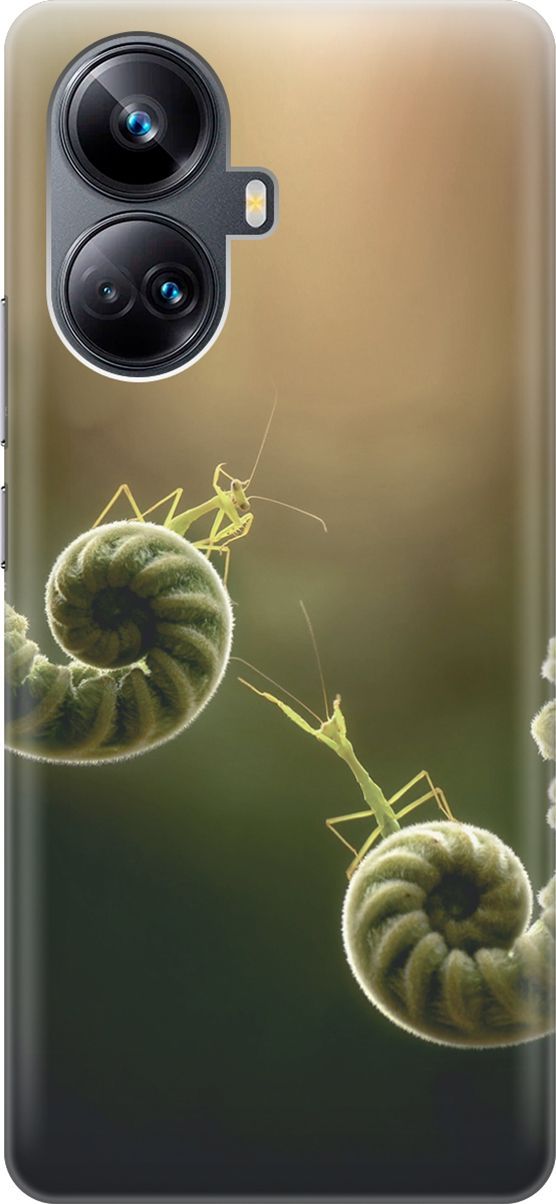 

Силиконовый чехол на Realme 10 Pro+ с принтом "Пара богомолов", Бежевый;зеленый, 158629
