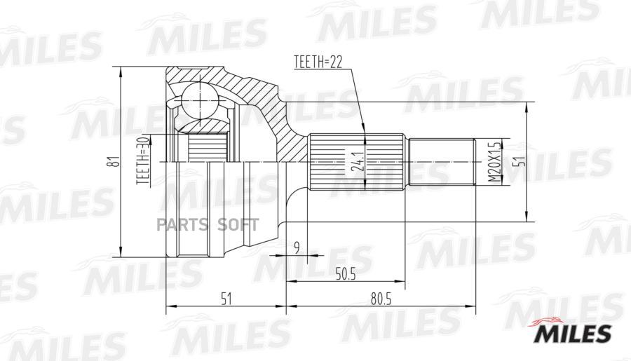 

Шрус Наружный Audi 80/Vw Passat 1.3-2.0 78-91 (Gkn 300971) Ga20017 Miles арт. GA20017