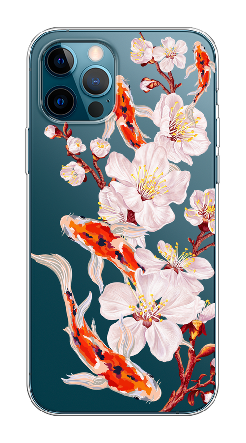 

Чехол Homey на Apple iPhone 12 "Карпы и сакура", Оранжевый;розовый;бежевый;прозрачный, 12550-1