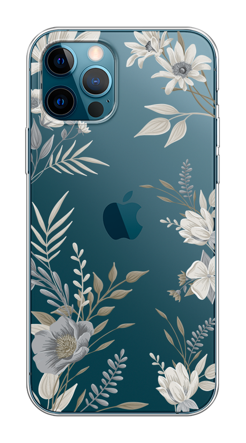 

Чехол Homey на Apple iPhone 12 "Цветы сепия", Серый;прозрачный;зеленый;белый, 12550-1