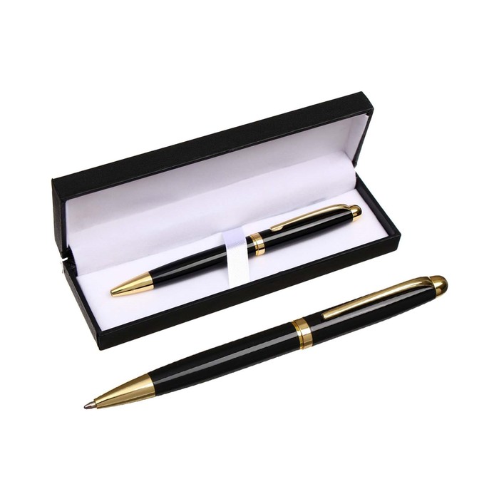 Шариковая ручка Calligrata подарочная в кожзам футляре Классика черный с золотым