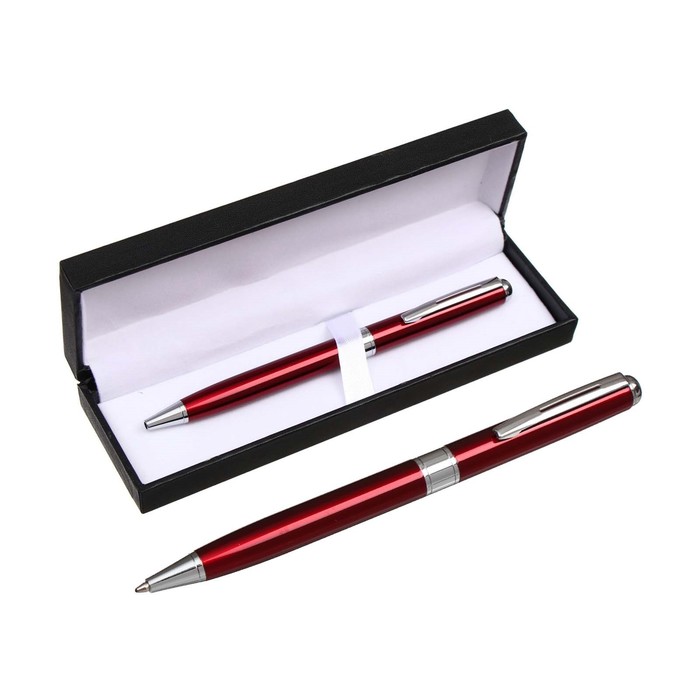 Шариковая ручка Calligrata подарочная в кожзам футляре New бордо с серебром