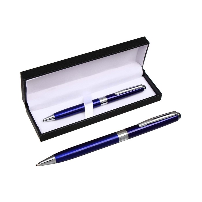 Шариковая ручка Calligrata подарочная в кожзам футляре New синий с серебром