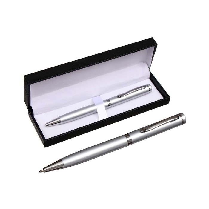 Шариковая ручка Calligrata подарочная в кожзам футляре поворотная Коломбо корпус серебро
