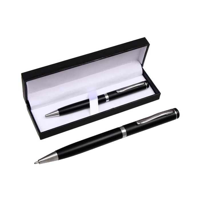 Шариковая ручка Calligrata подарочная в кожзам футляре Коломбо черный с серебром