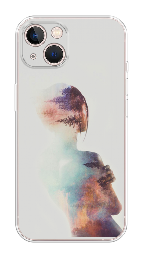 

Чехол Homey на Apple iPhone 13 "Девушка-лес", Розовый;голубой;серый, 14250-1