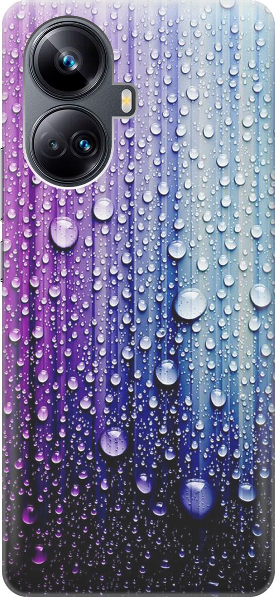 

Силиконовый чехол на Realme 10 Pro+ с принтом "Капли на голубом", Голубой;фиолетовый, 158622