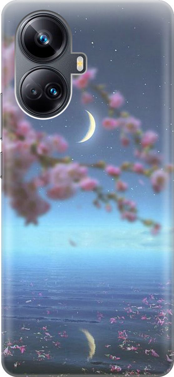 

Силиконовый чехол на Realme 10 Pro+ с принтом "Месяц и сакура", Белый;голубой, 158632