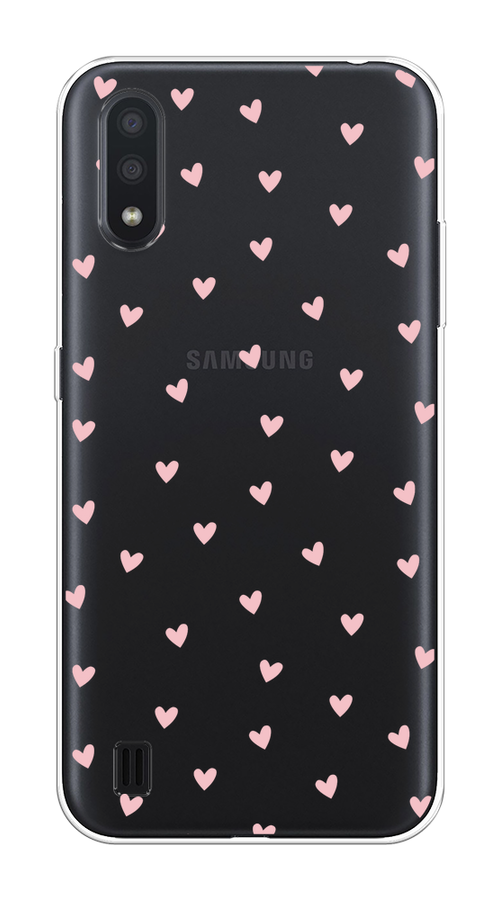 

Чехол на Samsung Galaxy A01 "Розовые сердечки паттерн", Розовый;прозрачный, 29550-1