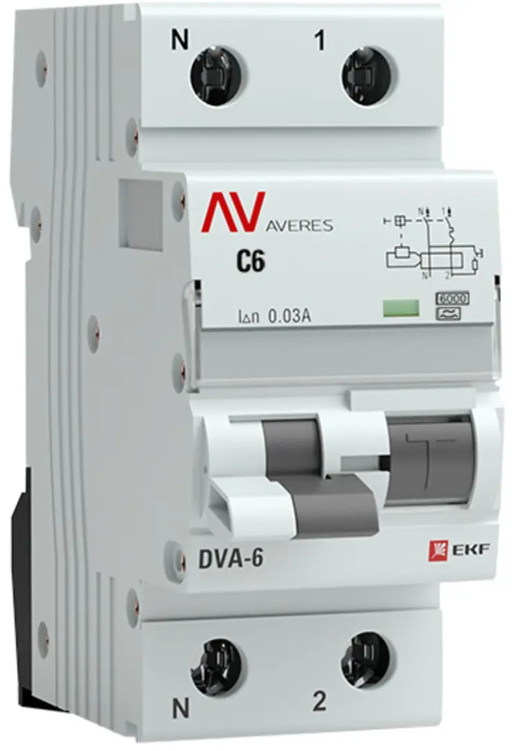 Дифференциальный автомат EKF Averes DVA-6 1P N C6 A 30 мА 6 кА AC