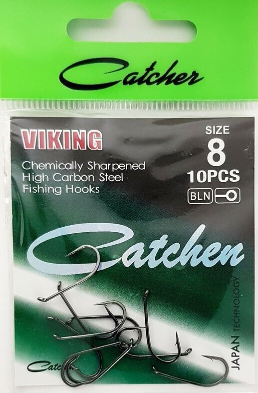 

Одинарные крючки Catcher Viking классические №8 BN, с колечком, прямое острие, с бородкой, Черный, VIKING