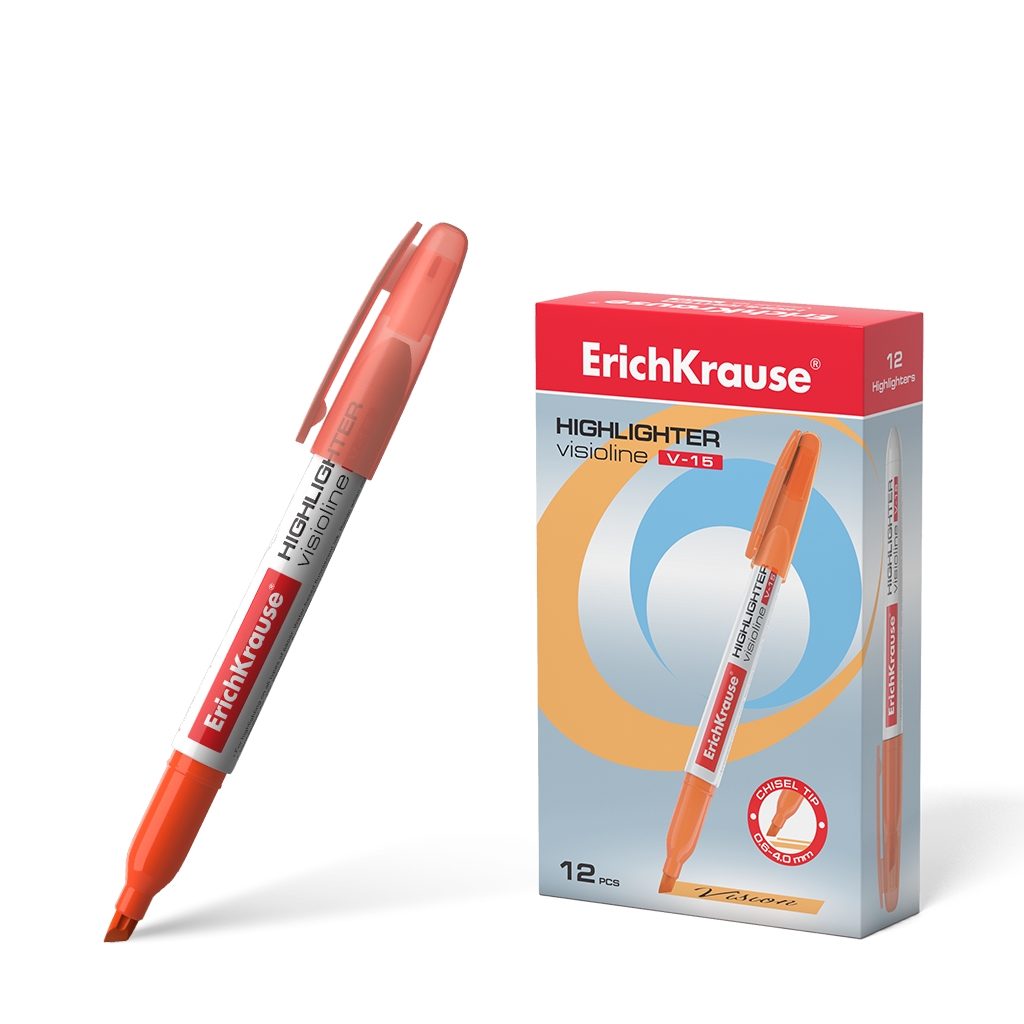 

Текстмаркер ErichKrause Visioline V-15 30968 Neon, цвет чернил оранжевый 12 штук, Visioline V-15