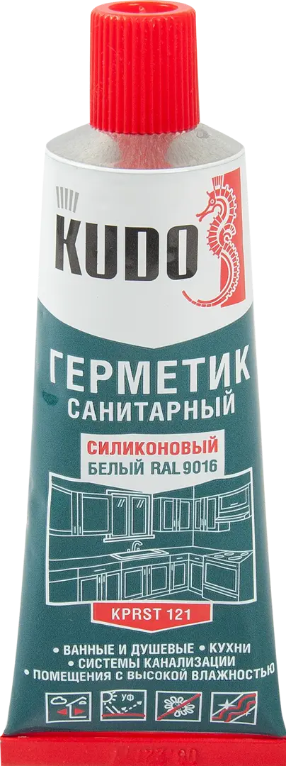 Герметик силиконовый Kudo Praktik санитарный белый, тюбик 85 мл герметик акриловый для дерева kudo ksk 311 280 мл белый