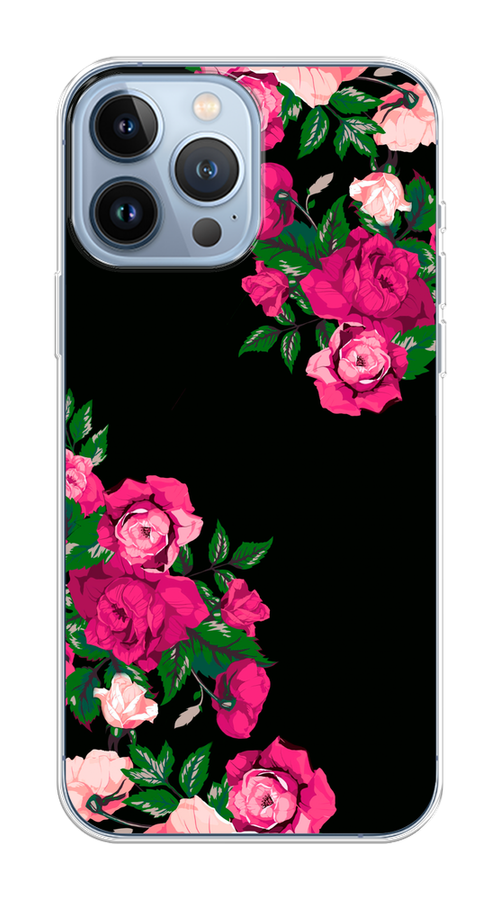 

Чехол Homey на Apple iPhone 13 Pro Max "Розы фуксия", Черный;розовый;зеленый, 14450-1