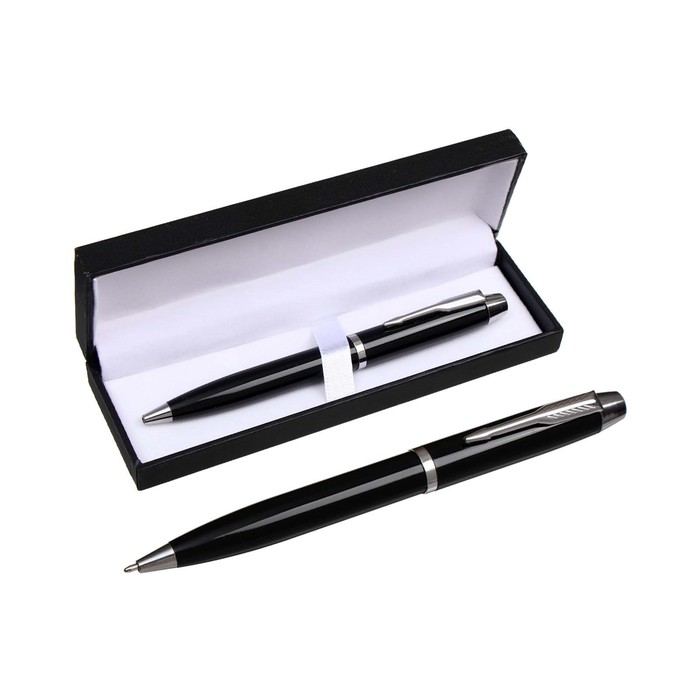 Шариковая ручка Calligrata подарочная в кожзам футляре Атлантик черный с серебром