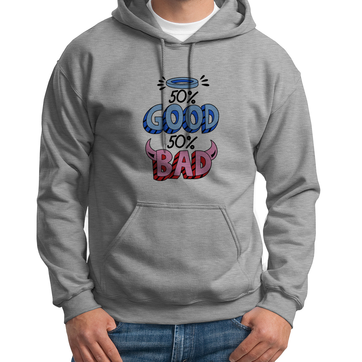 

Худи унисекс CoolPodarok 50 Good 50 Bad серое 42 RU, Серый, S0114137