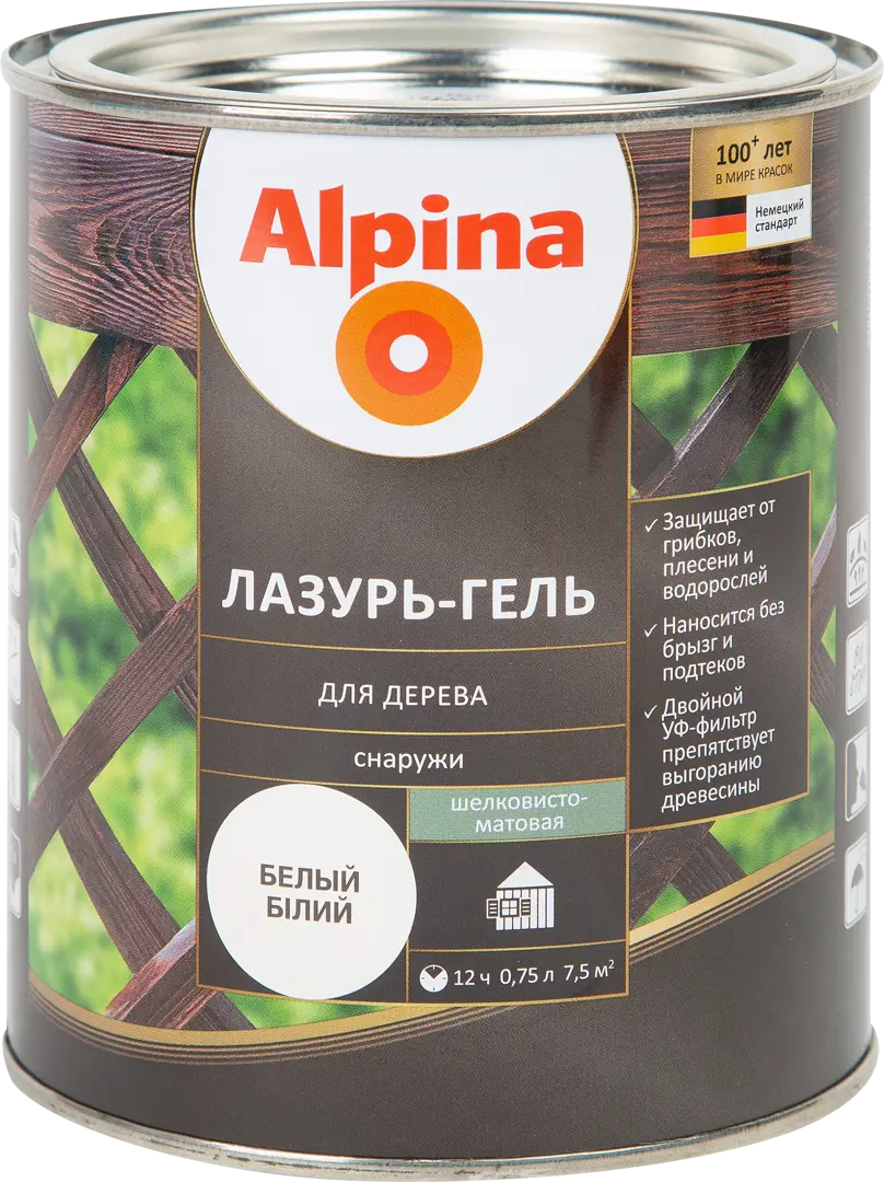 

Лазурь-гель Alpina акриловая белая 0.75 л, Белый