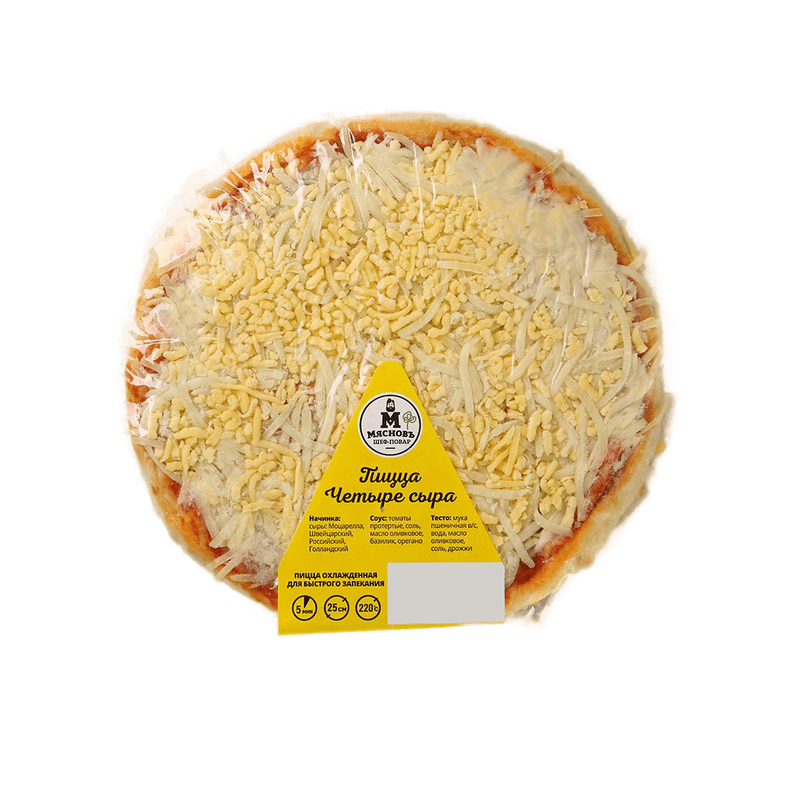 Пицца МясновЪ ШЕФ-ПОВАР Четыре сыра для запекания 25 см 330 г
