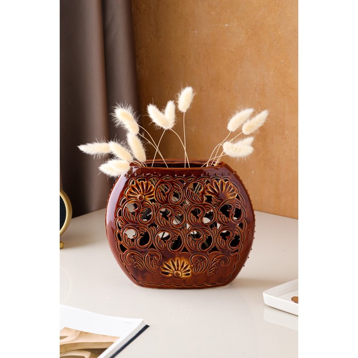 

Ваза керамическая Классик, настольная, коричневая, сквозная резка, 20 см