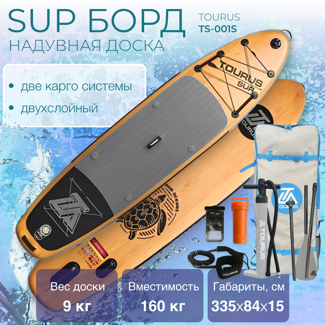 Сапборд Tourus Inflatable SUP Board 335x84x15cm Grey and Wood TS-001S