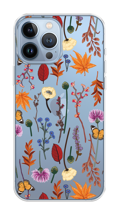 

Чехол Homey на Apple iPhone 13 Pro Max "Orange Purple flowers", Оранжевый;красный;розовый;желтый;прозрачный, 14450-1