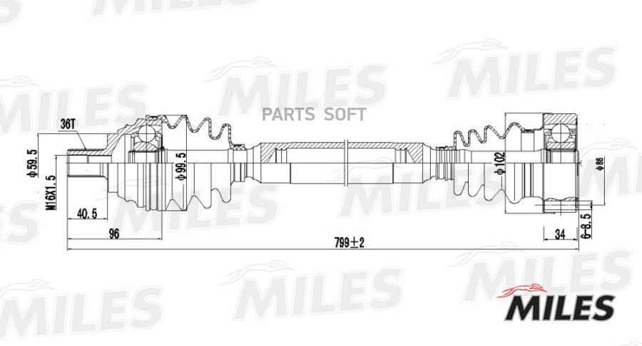 

Привод в сборе AUDI A3/GOLF 1.6 03- прав. Miles gc02002