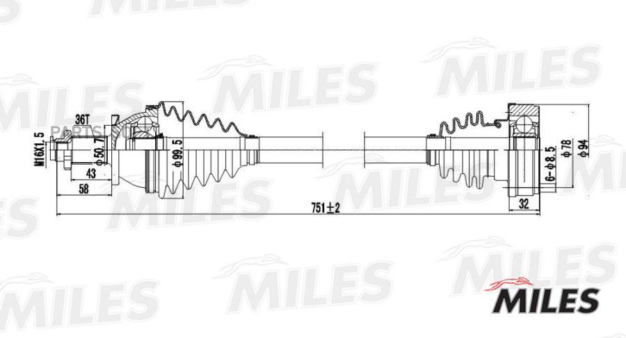 

Привод в сборе VW POLO/SKODA FABIA 1.2-1.9 99- прав. Miles gc02124