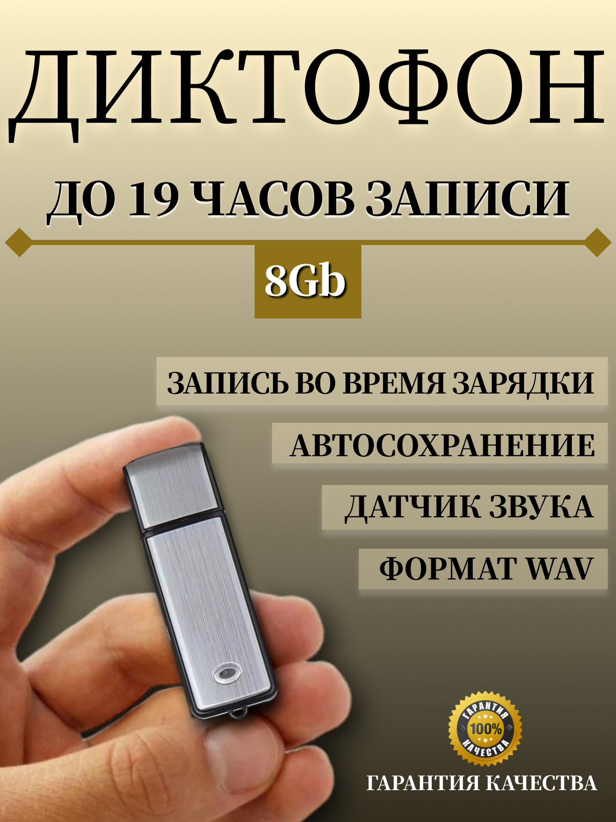 Цифровой диктофон NoBrand USB REC8 8 Гб Silver