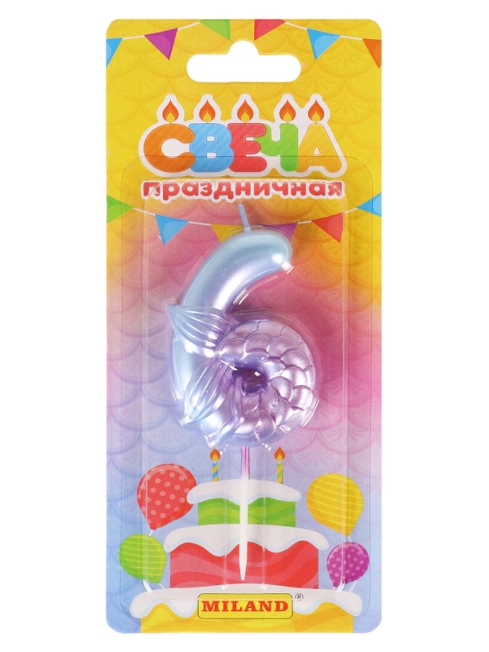 

Свеча для торта Русалка, фиолетовая Цифра 6, Фиолетовый